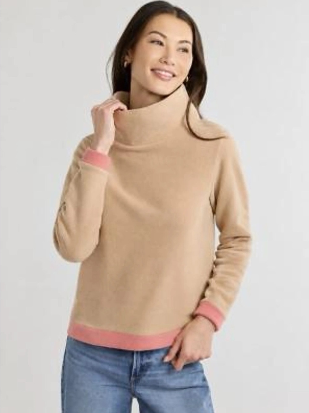 Dudley Stephens Park Slope Turtleneck in Tan/Pink Vello Fleece Sz S
